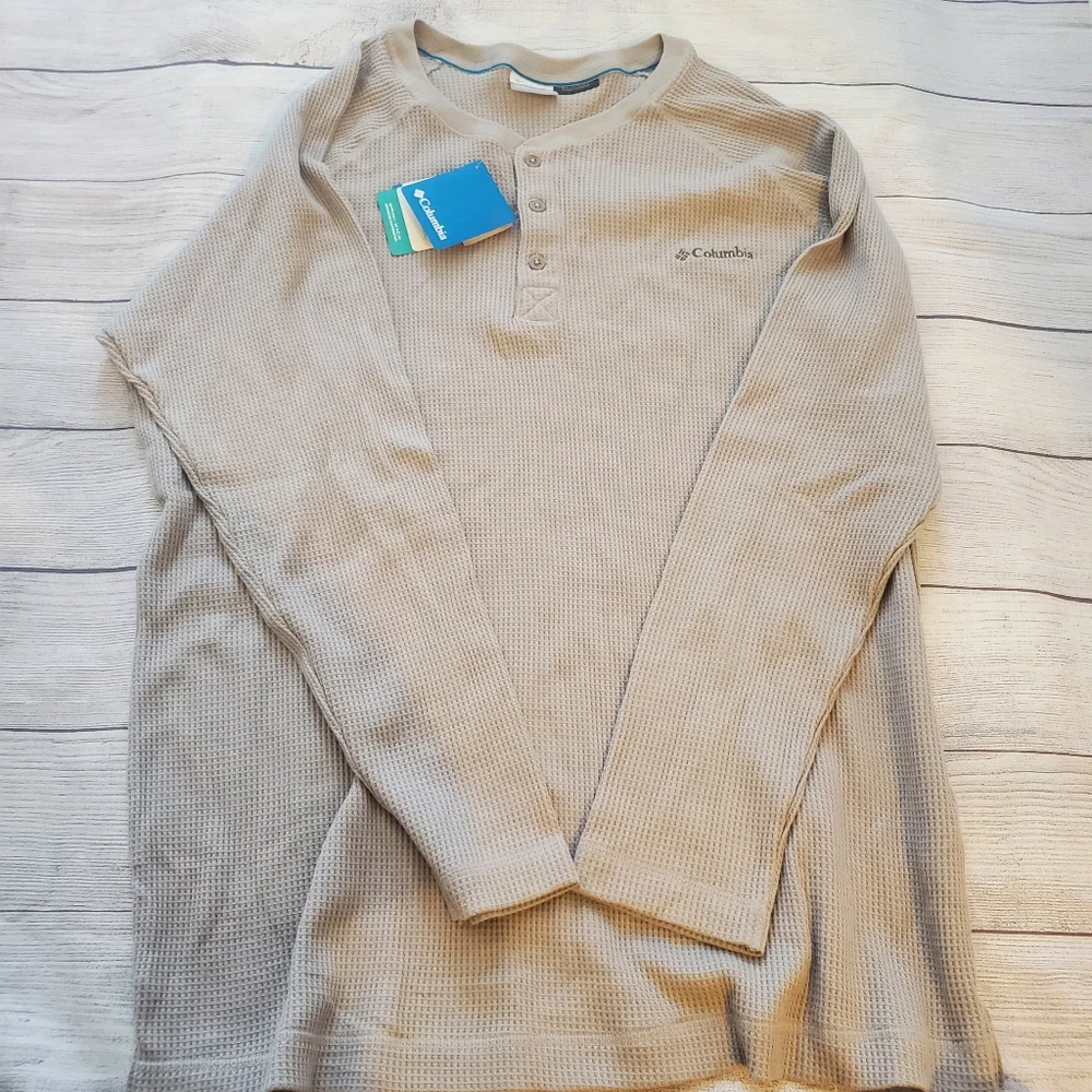 NWT Columbia crew neck long sleeve tan waffle shirt.  Size XXL. - Picture 5 of 7